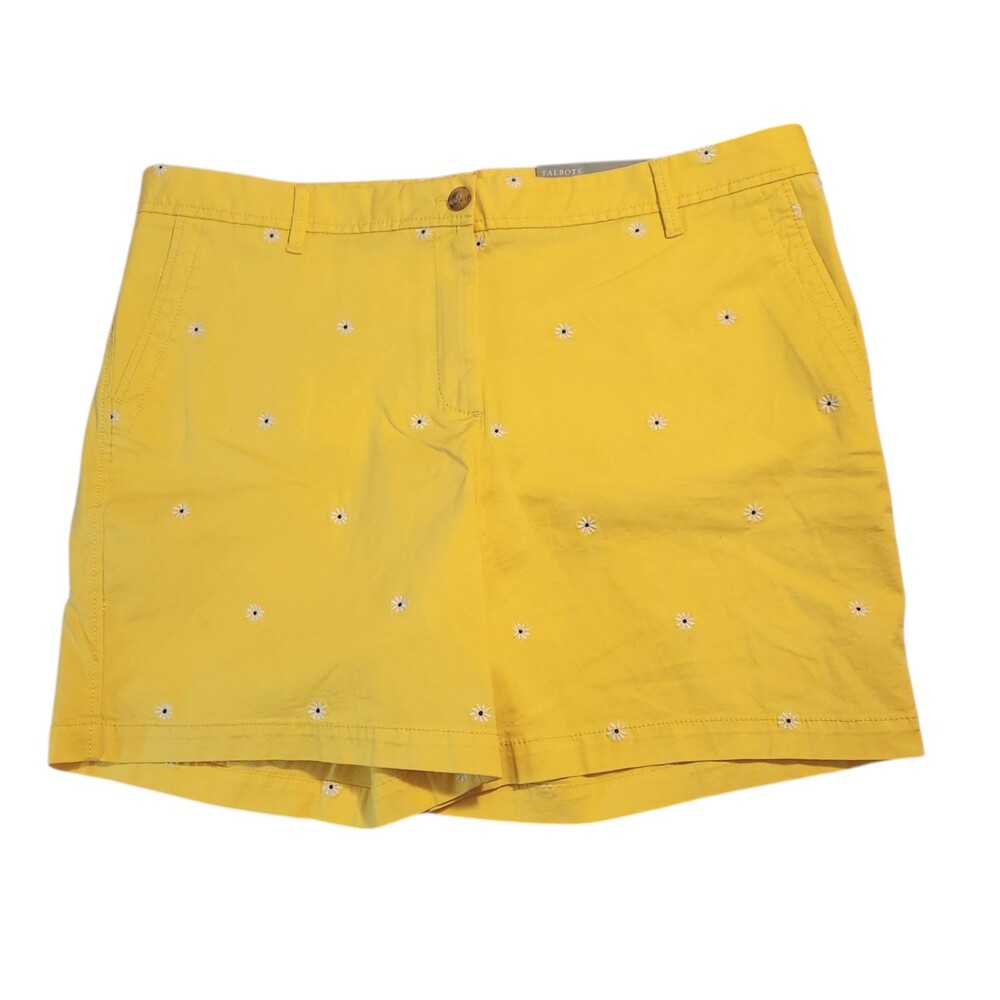 Talbots Relaxed 7" Chino Short Yellow w/ Embroidered White Daisies Womens 16